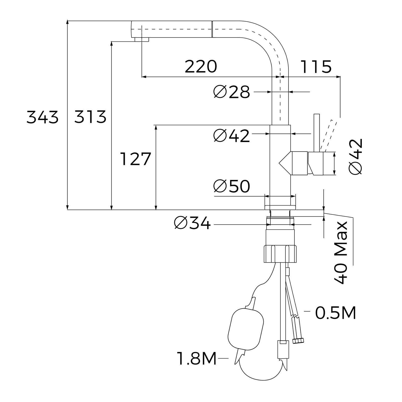 Universal Single Lever Kitchen Tap UNI 9331 BK | Teka